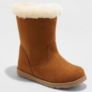 Cat & Jack Girls' Karley Faux Fur Chestnut Shearling Boots NWOT sz 1